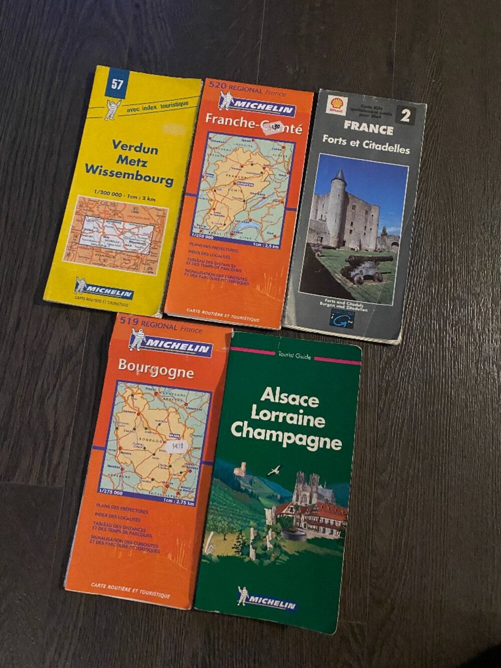 Lot of 5 vintage michelin maps shell alsace lorraine champagne france preowned